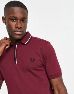 Бордовая футболка-поло с отделкой кантом на планке Fred Perry-Красный