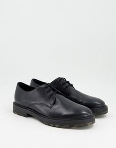 Черные кожаные ботинки на шнуровке с камуфляжным принтом на подошве Walk London James-Черный цвет