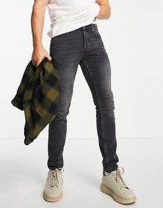 Эластичные зауженные джинсы выбеленного черного цвета Topman-Черный цвет
