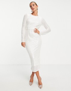 Платье-футляр миди с отделкой пайетками ASOS DESIGN-Белый