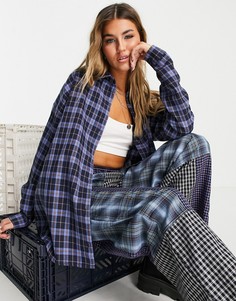 Рубашка в стиле oversized в синюю клетку Heartbreak-Голубой