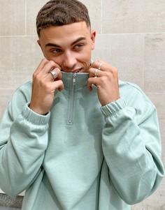 Свитшот в стиле oversized на короткой молнии «одна вторая» в выбеленном зеленом цвете от комплекта ASOS DESIGN-Зеленый цвет