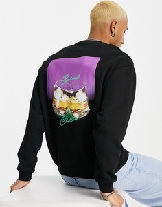 Черный oversized-свитшот с принтом напитков на спине ASOS DESIGN-Черный цвет