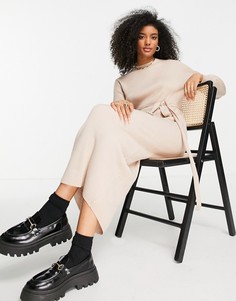 Трикотажное платье мидакси приглушенного розового цвета с поясом Pretty Lavish-Розовый цвет