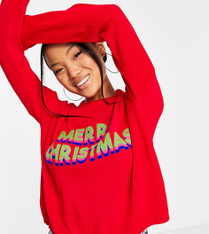 Красный новогодний джемпер с принтом "Merry Christmas" ASOS DESIGN Petite