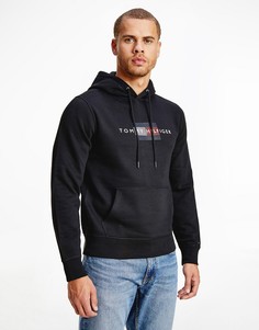 Черный худи с линейным логотипом флага Tommy Hilfiger-Черный цвет