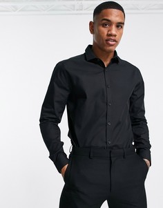 Черная строгая рубашка с длинными рукавами Topman-Черный цвет