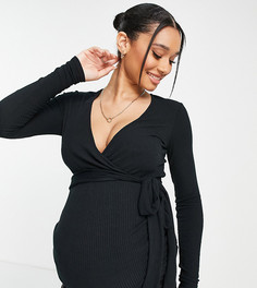 Черный топ в рубчик с запахом ASOS DESIGN Maternity-Черный цвет