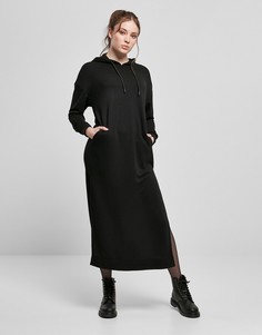 Черное платье-худи с длинными рукавами и разрезом сбоку Urban Classics-Черный цвет