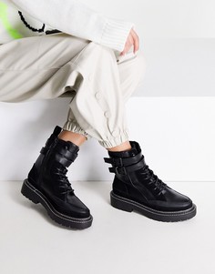 Черные ботинки на плоской подошве с двумя ремешками River Island-Черный цвет