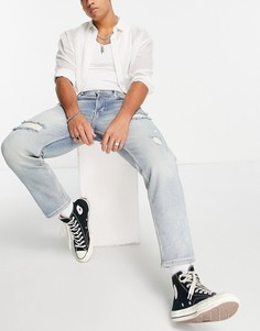 Укороченные выбеленные джинсы с потертостями AllSaints Jack-Голубой