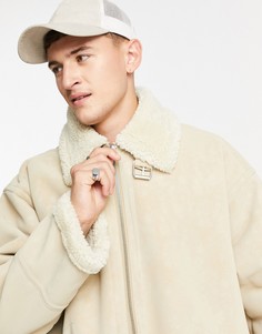 Светло-бежевая куртка авиатор из искусственной овчины Topman-Светло-бежевый цвет