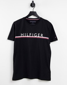 Черная футболка с полоской и логотипом Tommy Hilfiger-Черный цвет