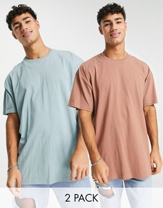 Набор из 2 oversized-футболок коньячного и серовато-голубого цвета Threadbare-Голубой