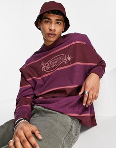 Фиолетовый oversized-лонгслив с полосками и принтом на груди ASOS DESIGN-Фиолетовый цвет