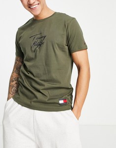 Футболка цвета хаки для дома с логотипом-подписью Tommy Hilfiger-Зеленый цвет