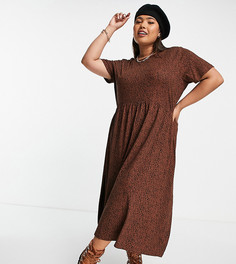 Свободное платье миди с пятнистым принтом Wednesdays Girl Curve-Коричневый цвет