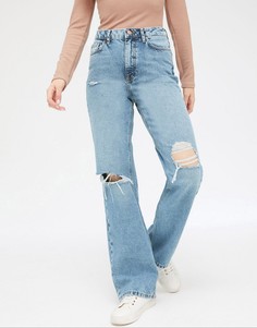 Синие мешковатые джинсы со рваной отделкой New Look-Голубой