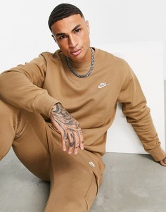 Флисовый свитшот с круглым вырезом серо-бежевого цвета Nike Club-Коричневый цвет