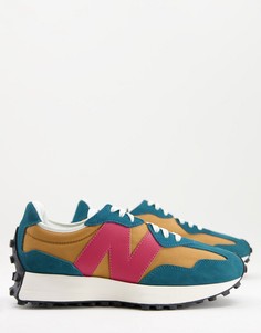 Кроссовки бежевого и зеленого цветов New Balance 327-Зеленый цвет