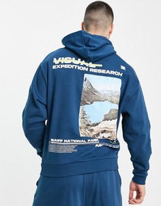 Oversized-худи синего цвета с принтом горных видов на спине от комплекта ASOS DESIGN-Голубой