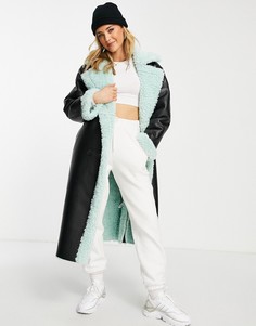 Черно-мятный тренч из плотного искусственного меха ASOS DESIGN-Серый