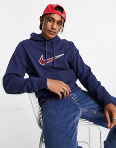 Темно-синий плотный худи с логотипом-галочкой Nike Retro