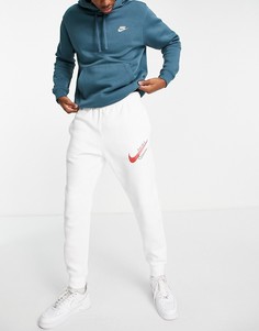 Джоггеры белого с красным цвета с манжетами и логотипом Nike-Белый