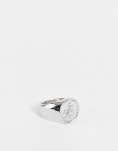 Серебристое кольцо-печатка с дизайном в стиле монетки ASOS DESIGN-Серебристый