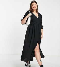 Фактурное чайное платье миди черного цвета на пуговицах ASOS DESIGN Curve-Черный цвет