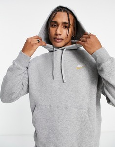 Худи серого цвета с металлизированным логотипом Nike Club-Серый