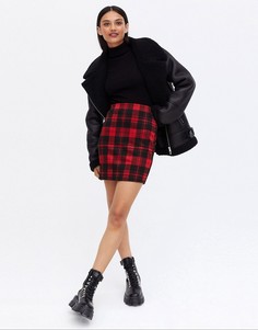 Узкая прямая юбка в клетку красного цвета New Look-Красный