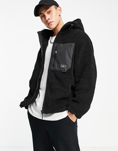 Плюшевая куртка черного цвета на молнии Bershka-Черный цвет