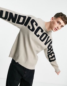 Бежевый трикотажный oversized-джемпер с надписью Bershka-Светло-бежевый цвет