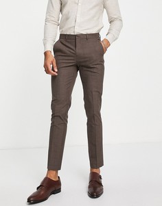 Строгие зауженные брюки в коричневую клетку Selected Homme-Коричневый цвет