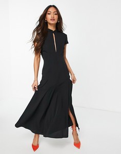 Черное чайное платье миди с вырезом-каплей спереди ASOS DESIGN-Черный цвет