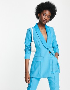 Синий приталенный блейзер от комплекта In The Style x Lorna Luxe-Голубой