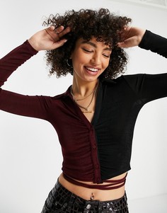 Укороченный топ-поло со сборками и запахом в стиле колор блок Bershka-Разноцветный