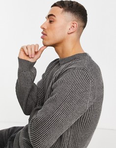 Серый вязаный джемпер в рубчик River Island