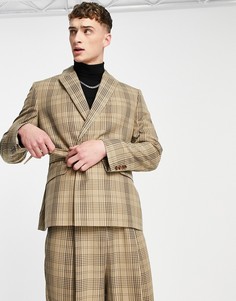 Бежевый укороченный пиджак узкого кроя в клетку с поясом ASOS DESIGN-Светло-бежевый цвет