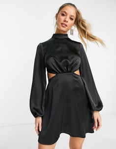 Черное атласное вечернее платье мини с вырезами Miss Selfridge-Черный цвет