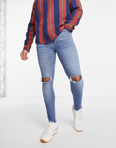 Голубые джинсы с напылением и необработанным нижним краем ASOS DESIGN-Голубой
