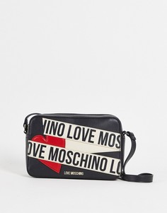 Черная сумка через плечо с логотипом на ленте Love Moschino-Черный цвет