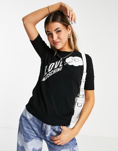 Черный джемпер с короткими рукавами, изображением облачка и логотипом Love Moschino-Черный цвет