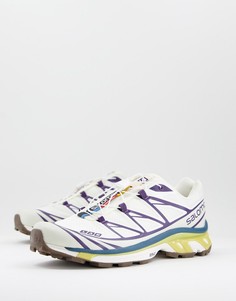 Кроссовки кремового/фиолетового цветов Salomon XT-6-Белый