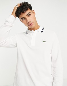 Белое поло с длинными рукавами и контрастным воротником Lacoste-Белый