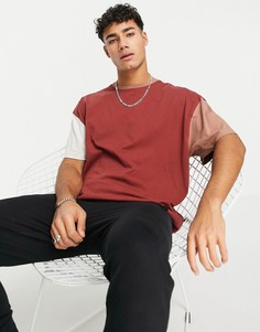 Oversized-футболка коньячного цвета в стиле колор блок Threadbare-Коричневый цвет