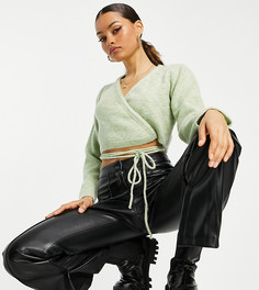 Шалфейно-зеленый вязаный кардиган с запахом Topshop Petite-Зеленый цвет