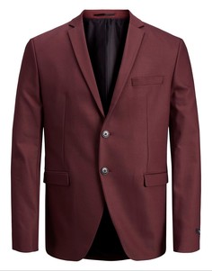 Атласный узкий премиум пиджак бордового цвета Jack & Jones Premium-Красный