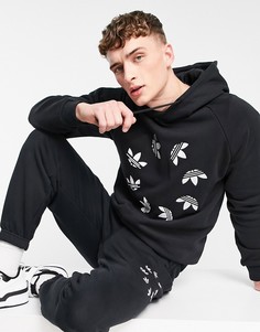 Черный худи с крупным логотипом adidas Originals adicolor-Черный цвет